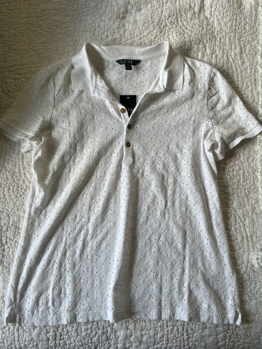 Lauren Ralph Lauren White Eyelet Polo Shirt